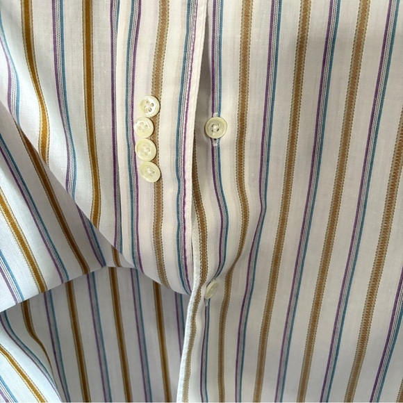 Vintage Leo Chevalier White Cotton Dress Shirt Purple/Blue & Tan Stripes - Picture 8 of 13